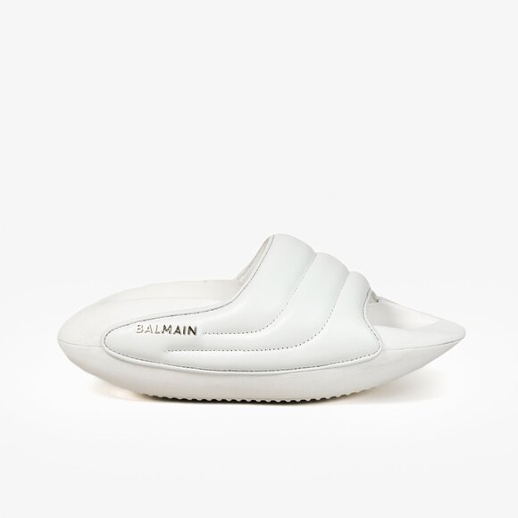Balmain YN1VL699LPQP0A White Leather B-It Padded Mules - Picture 1 of 10